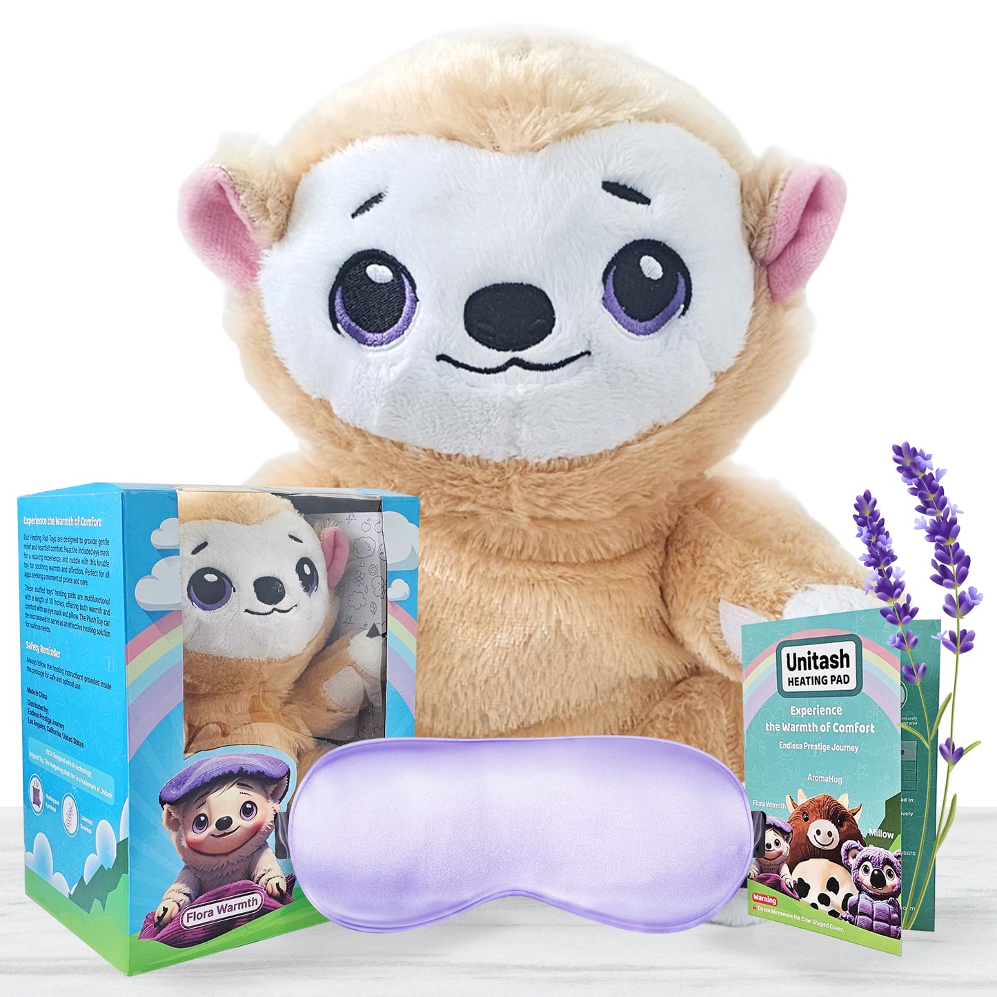 2-in1 Microwavable Heating Pad for Period Cramps + Eye mask Heating pad – Cute Stuffed Animal Heating Pad for Women & Teens, Portable Menstrual Microwave Heating Pad with Lavender Scent