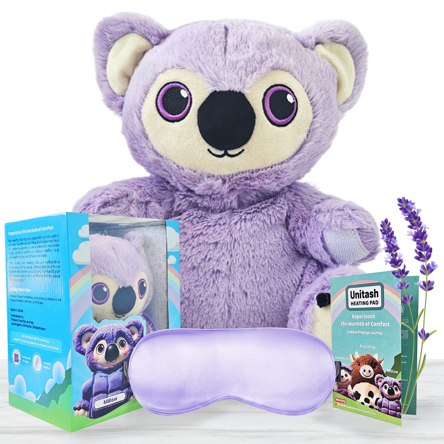 2-in1 Microwavable Heating Pad for Period Cramps + Eye mask Heating pad – Cute Stuffed Animal Heating Pad for Women & Teens, Portable Menstrual Microwave Heating Pad with Lavender Scent