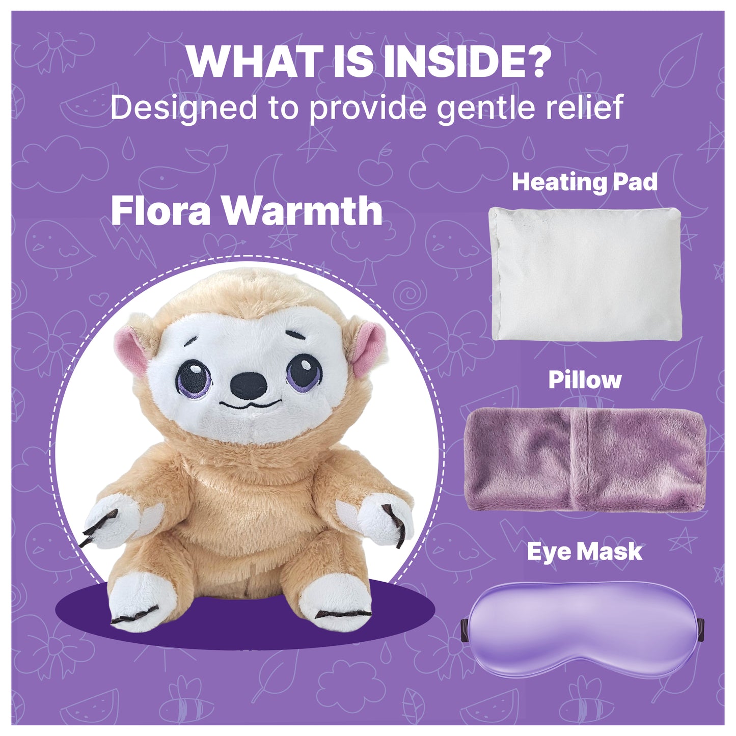 2-in1 Microwavable Heating Pad for Period Cramps + Eye mask Heating pad – Cute Stuffed Animal Heating Pad for Women & Teens, Portable Menstrual Microwave Heating Pad with Lavender Scent