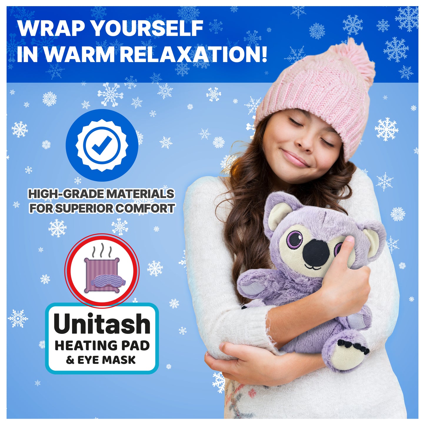 2-in1 Microwavable Heating Pad for Period Cramps + Eye mask Heating pad – Cute Stuffed Animal Heating Pad for Women & Teens, Portable Menstrual Microwave Heating Pad with Lavender Scent