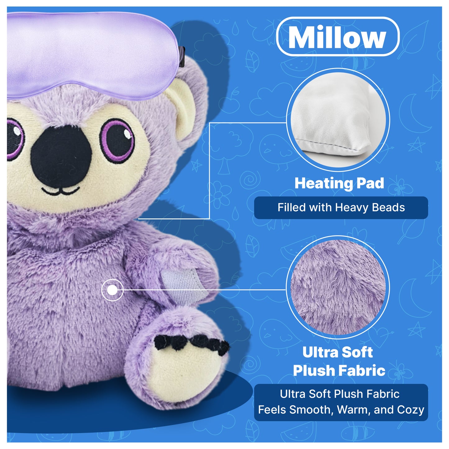 2-in1 Microwavable Heating Pad for Period Cramps + Eye mask Heating pad – Cute Stuffed Animal Heating Pad for Women & Teens, Portable Menstrual Microwave Heating Pad with Lavender Scent