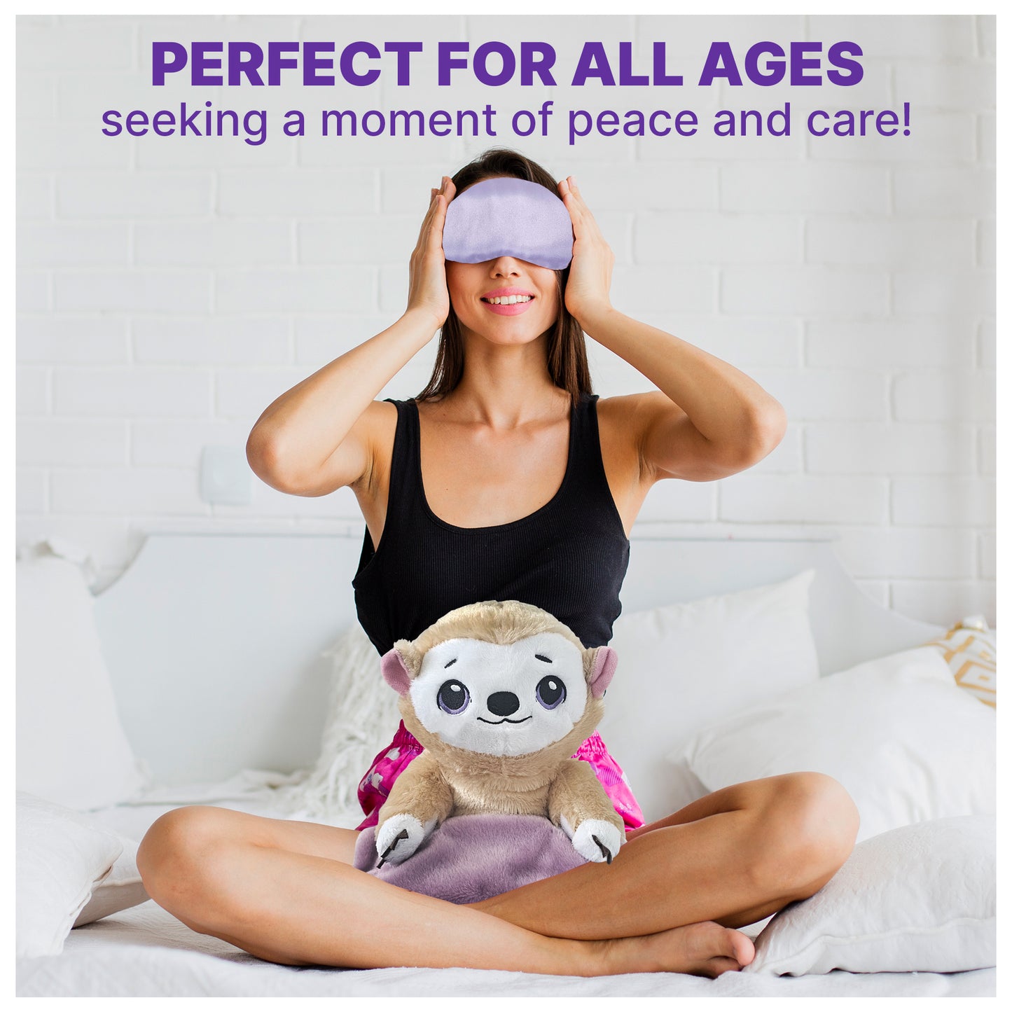 2-in1 Microwavable Heating Pad for Period Cramps + Eye mask Heating pad – Cute Stuffed Animal Heating Pad for Women & Teens, Portable Menstrual Microwave Heating Pad with Lavender Scent