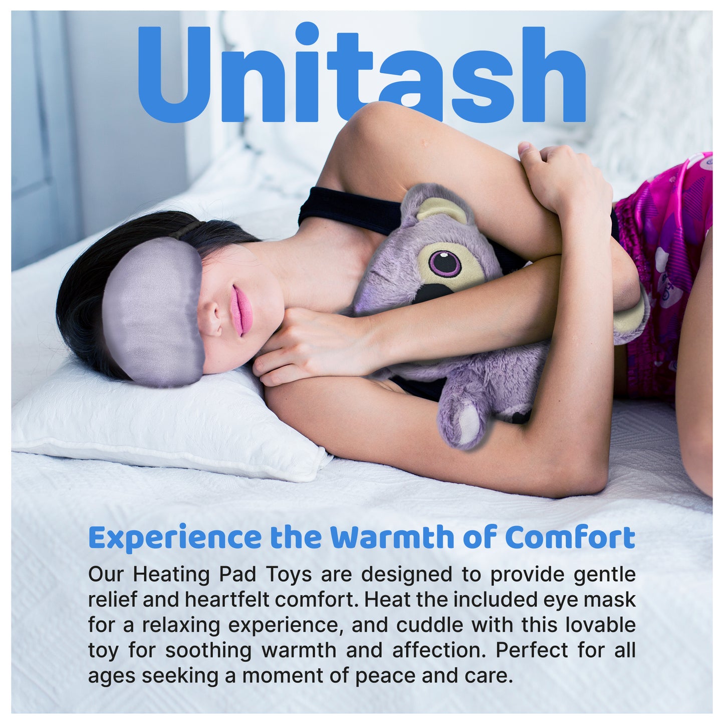 2-in1 Microwavable Heating Pad for Period Cramps + Eye mask Heating pad – Cute Stuffed Animal Heating Pad for Women & Teens, Portable Menstrual Microwave Heating Pad with Lavender Scent