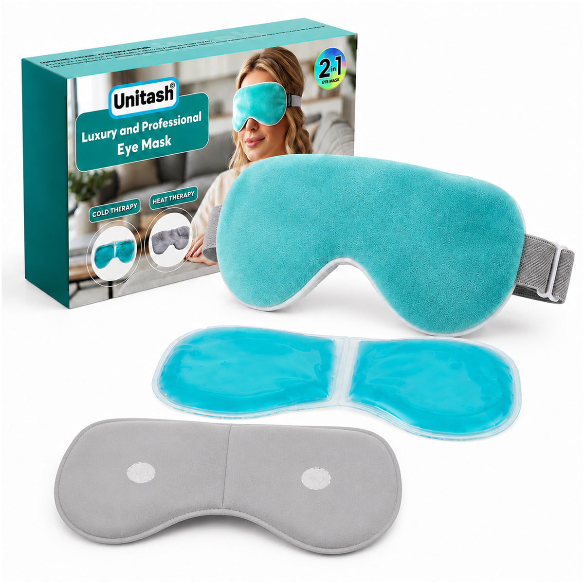 Unitash 2-in-1 Hot & Cold Eye Mask – Microwavable Hydro Gel Heated Eye Mask & Reusable Cooling Gel Insert for Dry Eyes, Puffy Eyes, Migraine & Headache Relief | Soft Plush Cover with Adjustable Strap