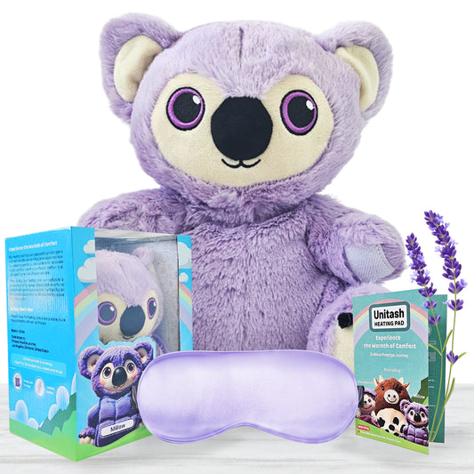 2-in1 Microwavable Heating Pad for Period Cramps + Eye mask Heating pad – Cute Stuffed Animal Heating Pad for Women & Teens, Portable Menstrual Microwave Heating Pad with Lavender Scent