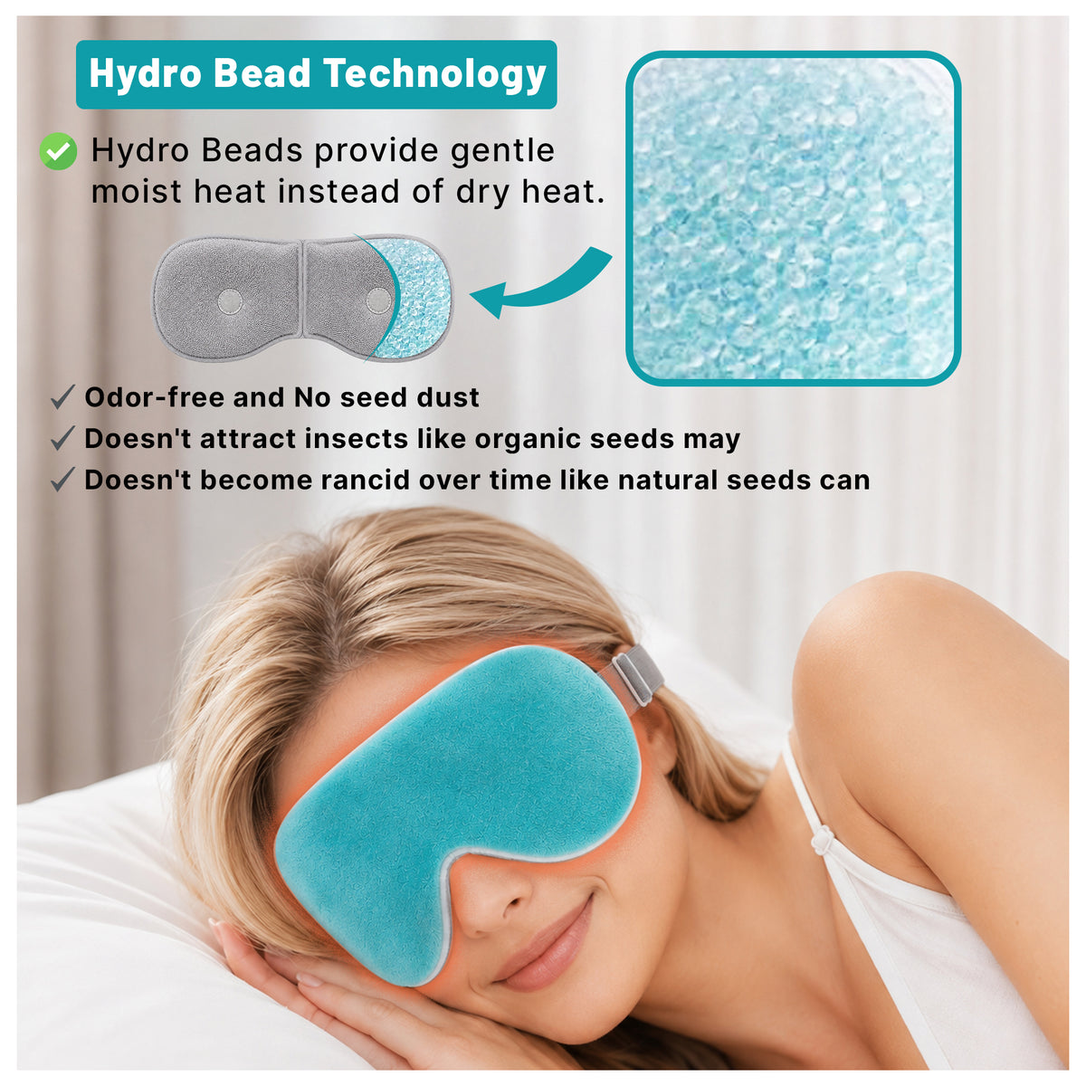 Unitash 2-in-1 Hot & Cold Eye Mask – Microwavable Hydro Gel Heated Eye Mask & Reusable Cooling Gel Insert for Dry Eyes, Puffy Eyes, Migraine & Headache Relief | Soft Plush Cover with Adjustable Strap