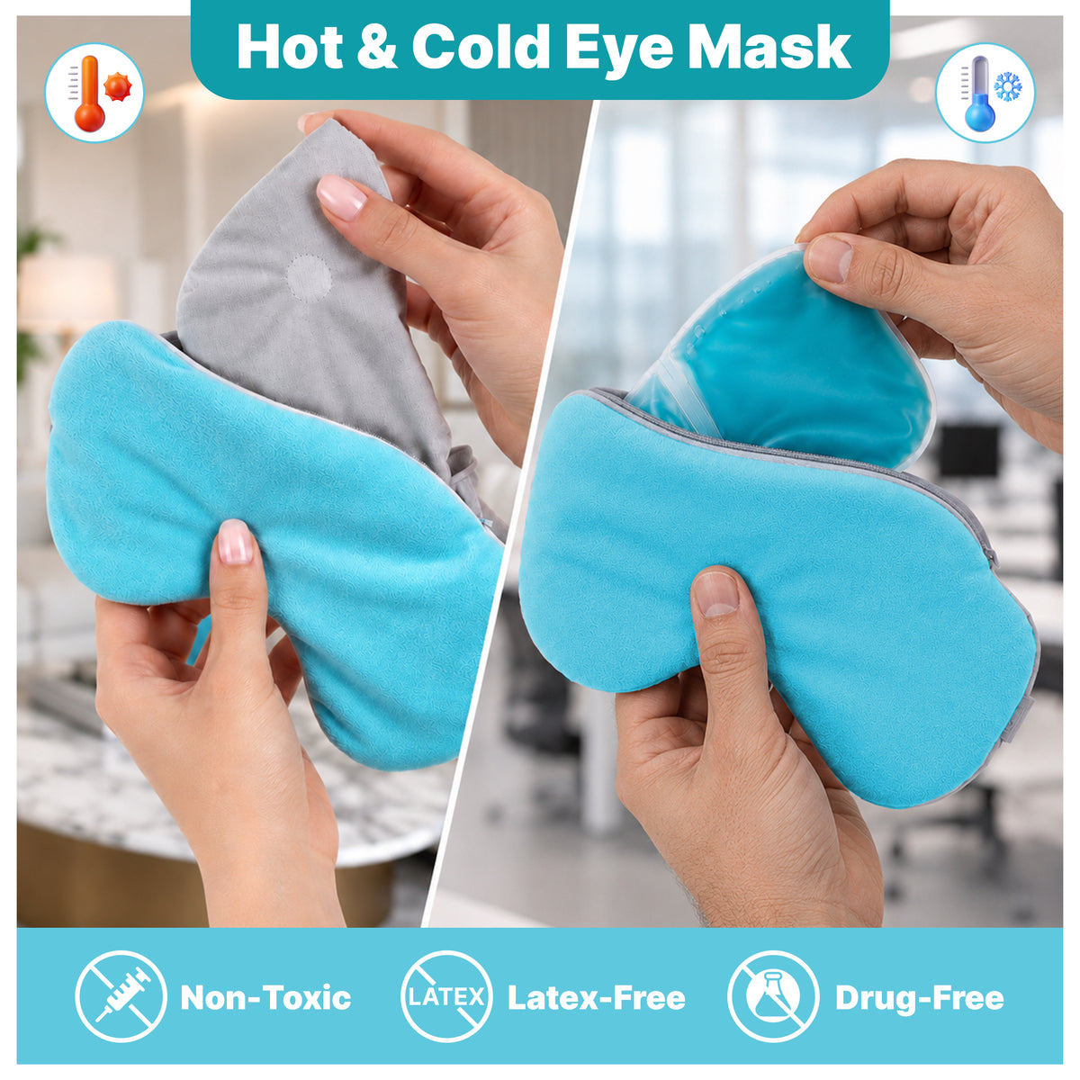 Unitash 2-in-1 Hot & Cold Eye Mask – Microwavable Hydro Gel Heated Eye Mask & Reusable Cooling Gel Insert for Dry Eyes, Puffy Eyes, Migraine & Headache Relief | Soft Plush Cover with Adjustable Strap