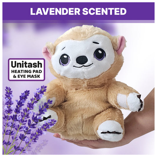 2-in1 Microwavable Heating Pad for Period Cramps + Eye mask Heating pad – Cute Stuffed Animal Heating Pad for Women & Teens, Portable Menstrual Microwave Heating Pad with Lavender Scent