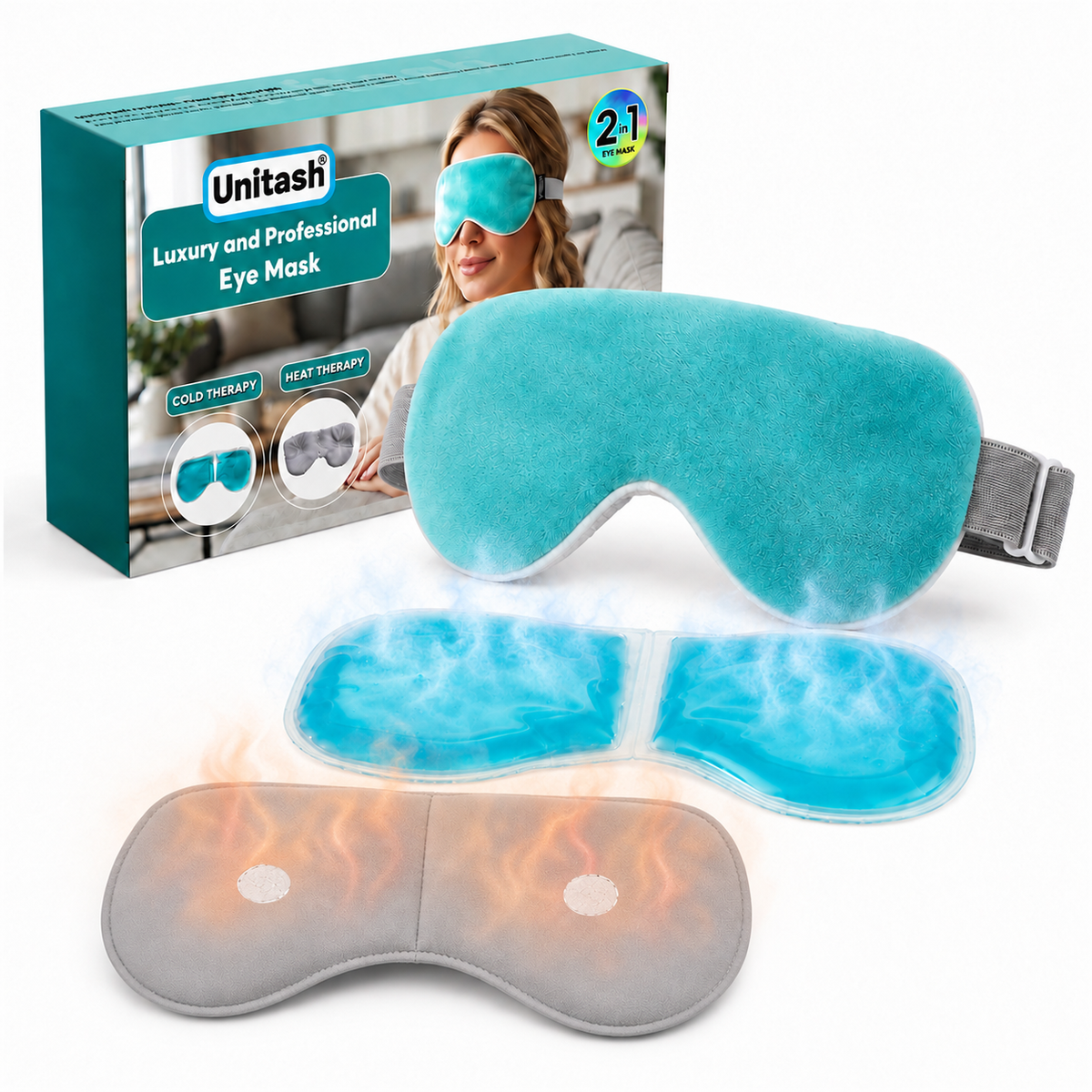 Unitash 2-in-1 Hot & Cold Eye Mask – Microwavable Hydro Gel Heated Eye Mask & Reusable Cooling Gel Insert for Dry Eyes, Puffy Eyes, Migraine & Headache Relief | Soft Plush Cover with Adjustable Strap